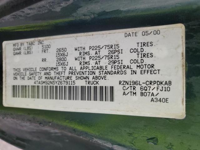 4TASM92N5YZ679115 - 2000 TOYOTA TACOMA XTRACAB PRERUNNER მწვანე ფოტო 12