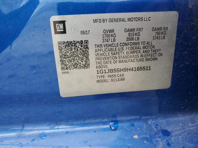 1G1JB5SH9H4165511 - 2017 CHEVROLET SONIC LS 蓝色 照片 12