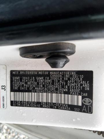 2T1BU4EE0AC491816 - 2010 TOYOTA COROLLA BASE WHITE photo 12