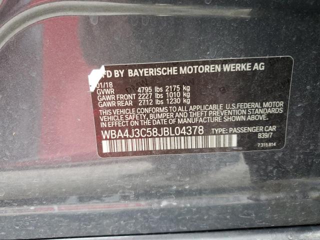 WBA4J3C58JBL04378 - 2018 BMW 430XI GRAN COUPE GRAY photo 12