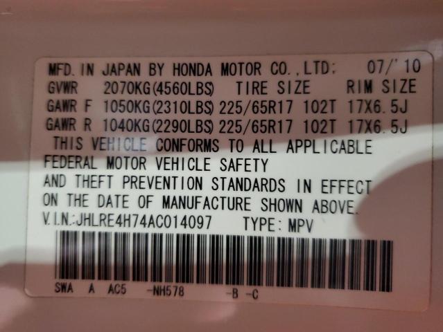 JHLRE4H74AC014097 - 2010 HONDA CR-V EXL WHITE photo 12