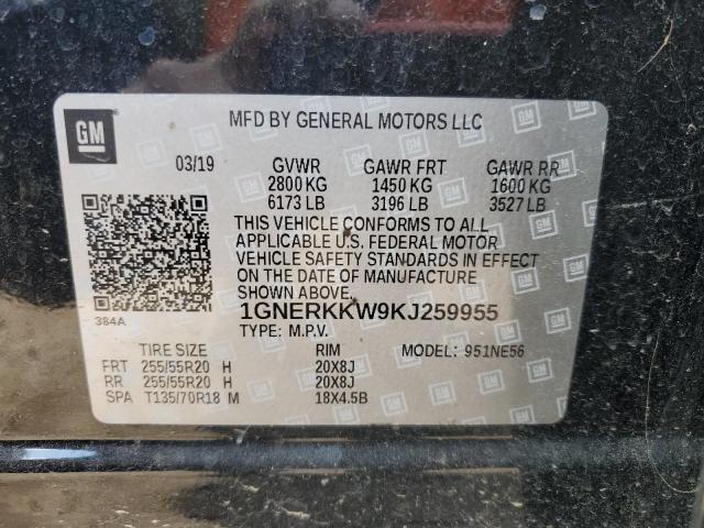 1GNERKKW9KJ259955 - 2019 CHEVROLET TRAVERSE PREMIER BLACK photo 13