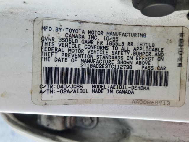 2T1BA02E3TC112798 - 1996 TOYOTA COROLLA WHITE photo 13