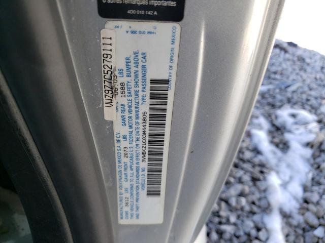 3VWBK21C03M443805 - 2003 VOLKSWAGEN NEW BEETLE GL 银色 照片 12