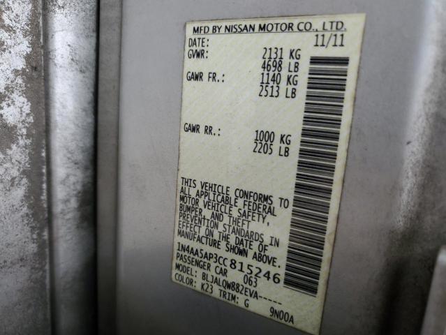 1N4AA5AP3CC815246 - 2012 NISSAN MAXIMA S SILVER photo 12