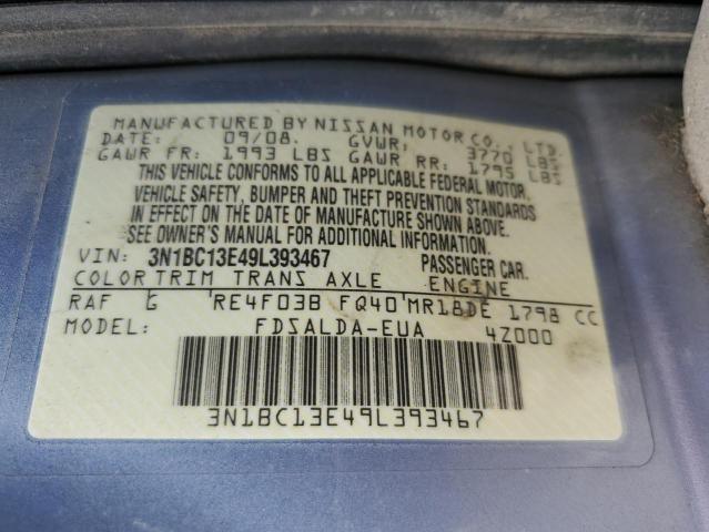 3N1BC13E49L393467 - 2009 NISSAN VERSA S BLUE photo 12