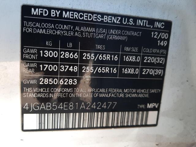 4JGAB54E81A242477 - 2001 MERCEDES-BENZ M-CLASS 320 WHITE photo 12