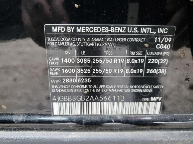 4JGBB8GB2AA566113 - 2010 MERCEDES-BENZ ML 350 4MATIC BLACK photo 13