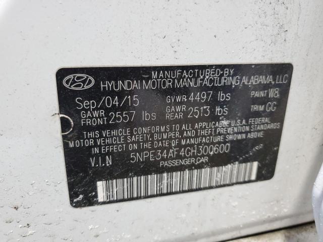 5NPE34AF4GH300600 - 2016 HYUNDAI SONATA SPORT WHITE photo 12