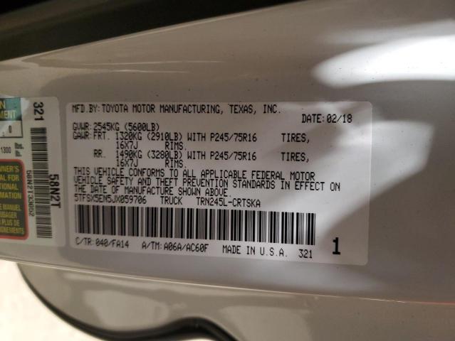 5TFSX5EN5JX059706 - 2018 TOYOTA TACOMA ACCESS CAB WHITE photo 12