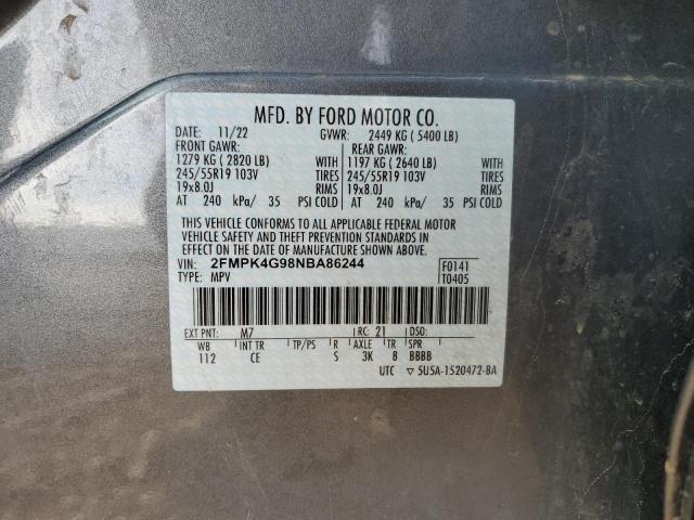 2FMPK4G98NBA86244 - 2022 FORD EDGE SE GRAY photo 13