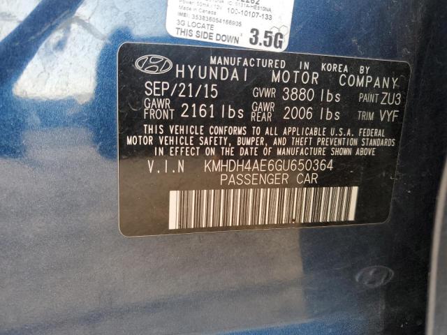 KMHDH4AE6GU650364 - 2016 HYUNDAI ELANTRA SE BLUE photo 12