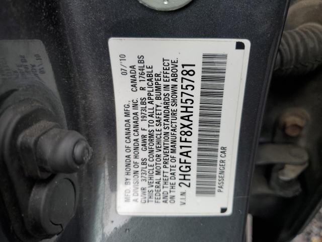 2HGFA1F8XAH575781 - 2010 HONDA CIVIC EX GRAY photo 12