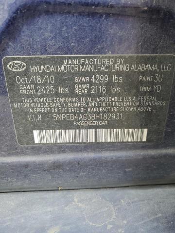 5NPEB4AC3BH182931 - 2011 HYUNDAI SONATA GLS BLUE photo 12