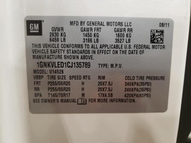 1GNKVLED1CJ135789 - 2012 CHEVROLET TRAVERSE LTZ WHITE photo 14