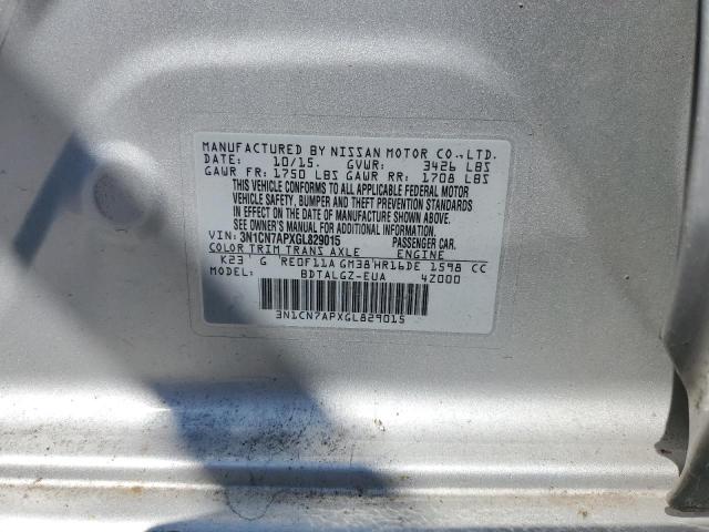 3N1CN7APXGL829015 - 2016 NISSAN VERSA S SILVER photo 13