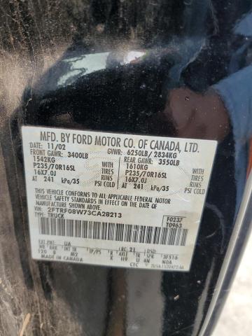 2FTRF08W73CA28213 - 2003 FORD F150 BLACK photo 12