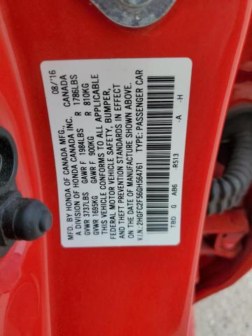 2HGFC2F56GH564761 - 2016 HONDA CIVIC LX RED photo 13