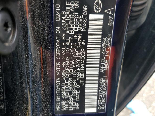 JTHBB1BA0A2029145 - 2010 LEXUS HS 250H BLACK photo 12