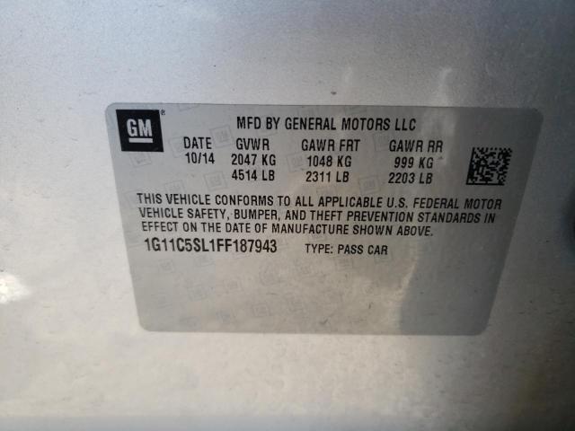 1G11C5SL1FF187943 - 2015 CHEVROLET MALIBU 1LT 银色 照片 12