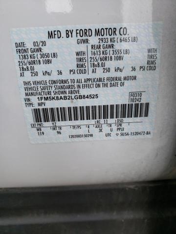 1FM5K8AB2LGB84525 - 2020 FORD EXPLORER POLICE INTERCEPTOR TWO TONE photo 12