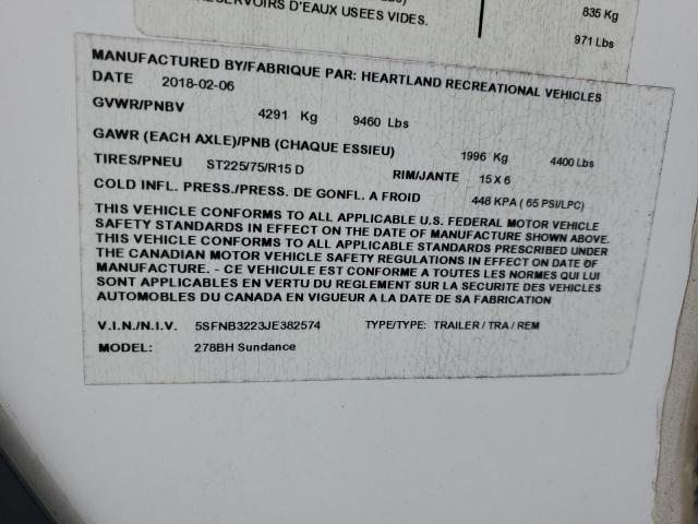 5SFNB3223JE382574 - 2018 HEARTLAND GATEWAY თეთრი ფოტო 10