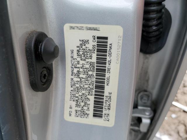 5YFBU4EE1DP168055 - 2013 TOYOTA COROLLA BASE SILVER photo 13