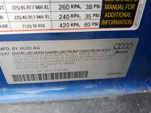 WAUHF78P78A123499 - 2008 AUDI A3 2.0 BLUE photo 12