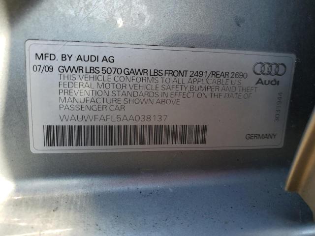 WAUWFAFL5AA038137 - 2010 AUDI A4 PREMIUM PLUS SILVER photo 12