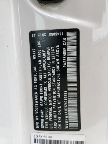 WVWFW7AH7CV019593 - 2012 VOLKSWAGEN EOS LUX 白色 照片 13