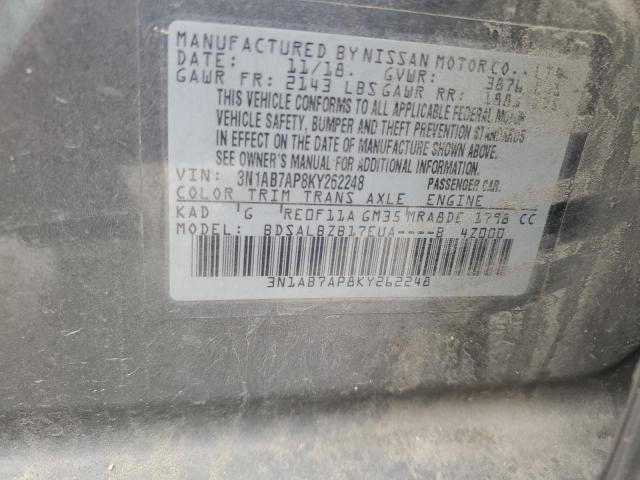 3N1AB7AP8KY262248 - 2019 NISSAN SENTRA S GRAY photo 12