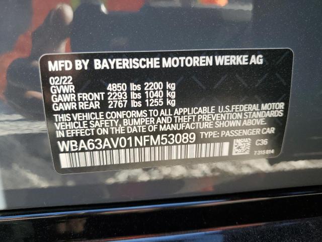 WBA63AV01NFM53089 - 2022 BMW 430I GRAN COUPE GRAY photo 12