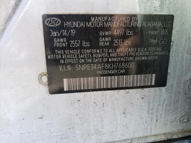 5NPE34AF8KH768600 - 2019 HYUNDAI SONATA LIMITED WHITE photo 12