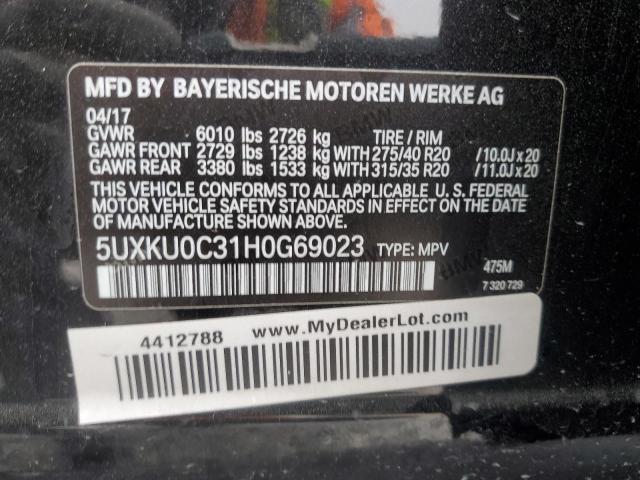 5UXKU0C31H0G69023 - 2017 BMW X6 SDRIVE35I BLACK photo 12