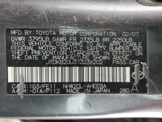 JTDKB20U373236202 - 2007 TOYOTA PRIUS GRAY photo 12