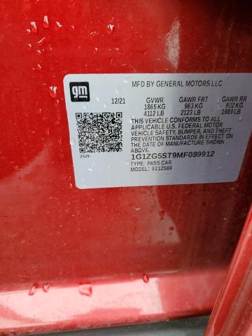 1G1ZG5ST9MF089912 - 2021 CHEVROLET MALIBU RS RED photo 12