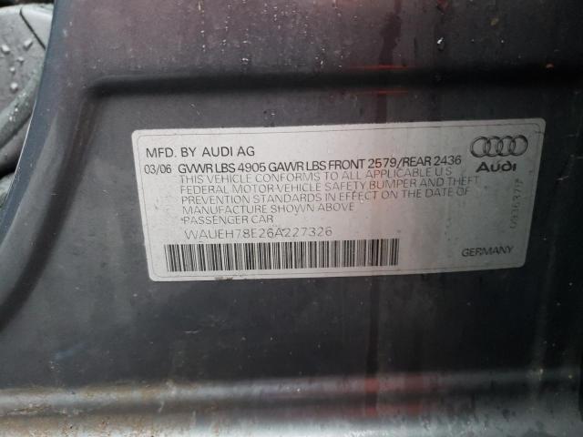 WAUEH78E26A227326 - 2006 AUDI A4 S-LINE 3.2 QUATTRO GRAY photo 12