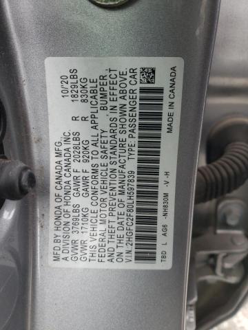 2HGFC2F80LH597839 - 2020 HONDA CIVIC SPORT 银色 照片 13