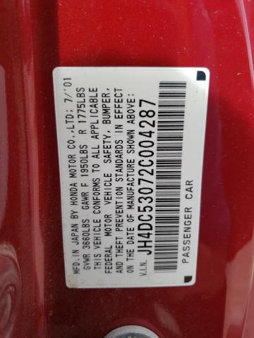 JH4DC53072C004287 - 2002 ACURA RSX TYPE-S RED photo 12