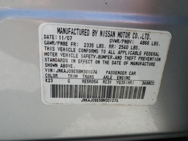 JNKAJ09E58M301074 - 2008 INFINITI EX35 BASE Արծաթագույն լուսանկար 12