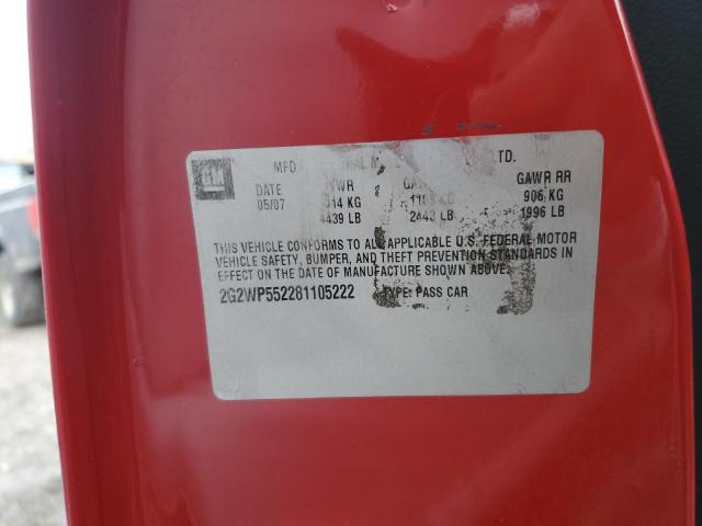 2G2WP552281105222 - 2008 PONTIAC GRAND PRIX 红色 照片 12