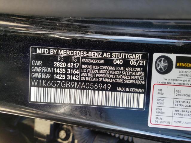 W1K6G7GB9MA056949 - 2021 MERCEDES-BENZ S 580 4MATIC BLACK photo 12