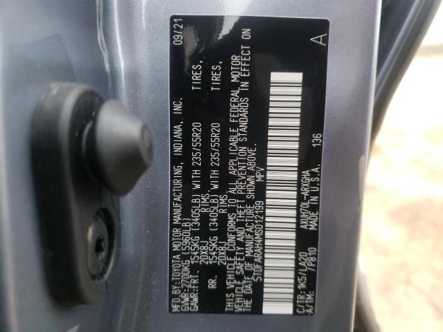 5TDFARAH4MS012199 - 2021 TOYOTA HIGHLANDER HYBRID PLATINUM SILVER photo 13