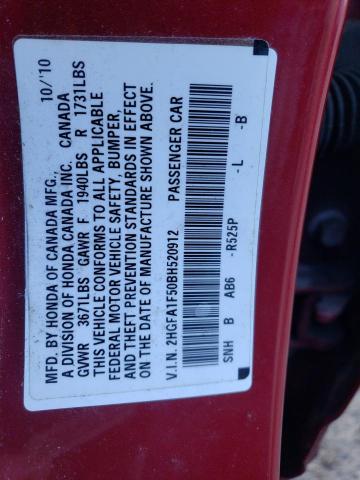 2HGFA1F50BH520912 - 2011 HONDA CIVIC LX RED photo 12