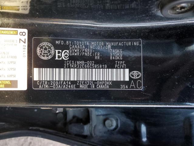 2T1KR32E66C585819 - 2006 TOYOTA COROLLA MA XR BLACK photo 12