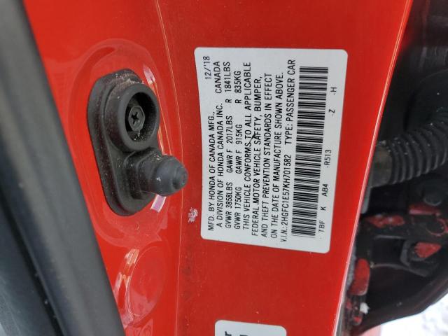 2HGFC1E57KH701582 - 2019 HONDA CIVIC SI RED photo 12