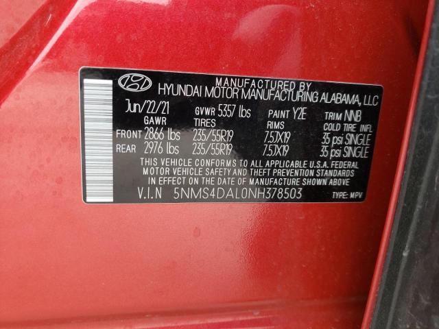 5NMS4DAL0NH378503 - 2022 HYUNDAI SANTA FE LIMITED RED photo 14