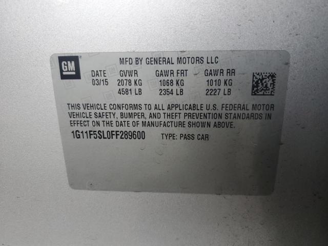 1G11F5SL0FF289600 - 2015 CHEVROLET MALIBU LTZ Gümüş fotoğraf 12