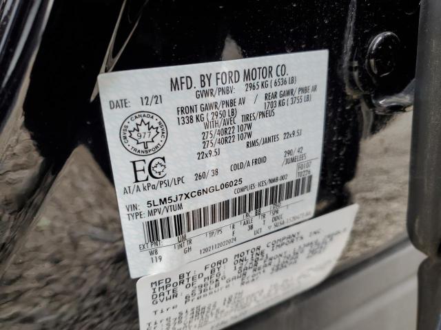 5LM5J7XC6NGL06025 - 2022 LINCOLN AVIATOR RESERVE Czarny zdjęcie 14