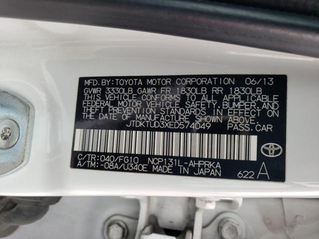 JTDKTUD3XED574049 - 2014 TOYOTA YARIS WHITE photo 12